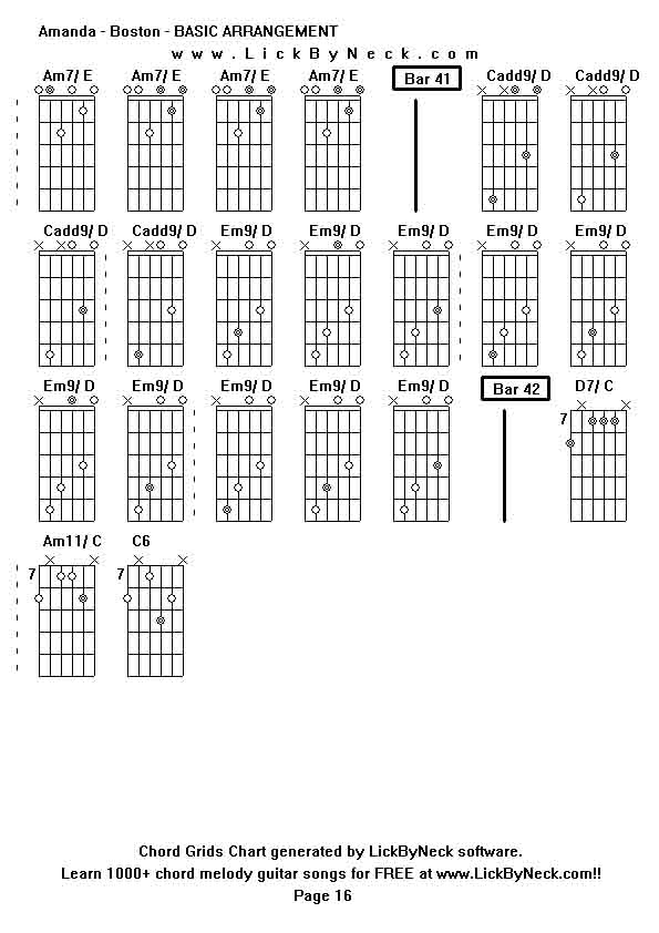 Chord Grids Chart of chord melody fingerstyle guitar song-Amanda - Boston - BASIC ARRANGEMENT,generated by LickByNeck software.